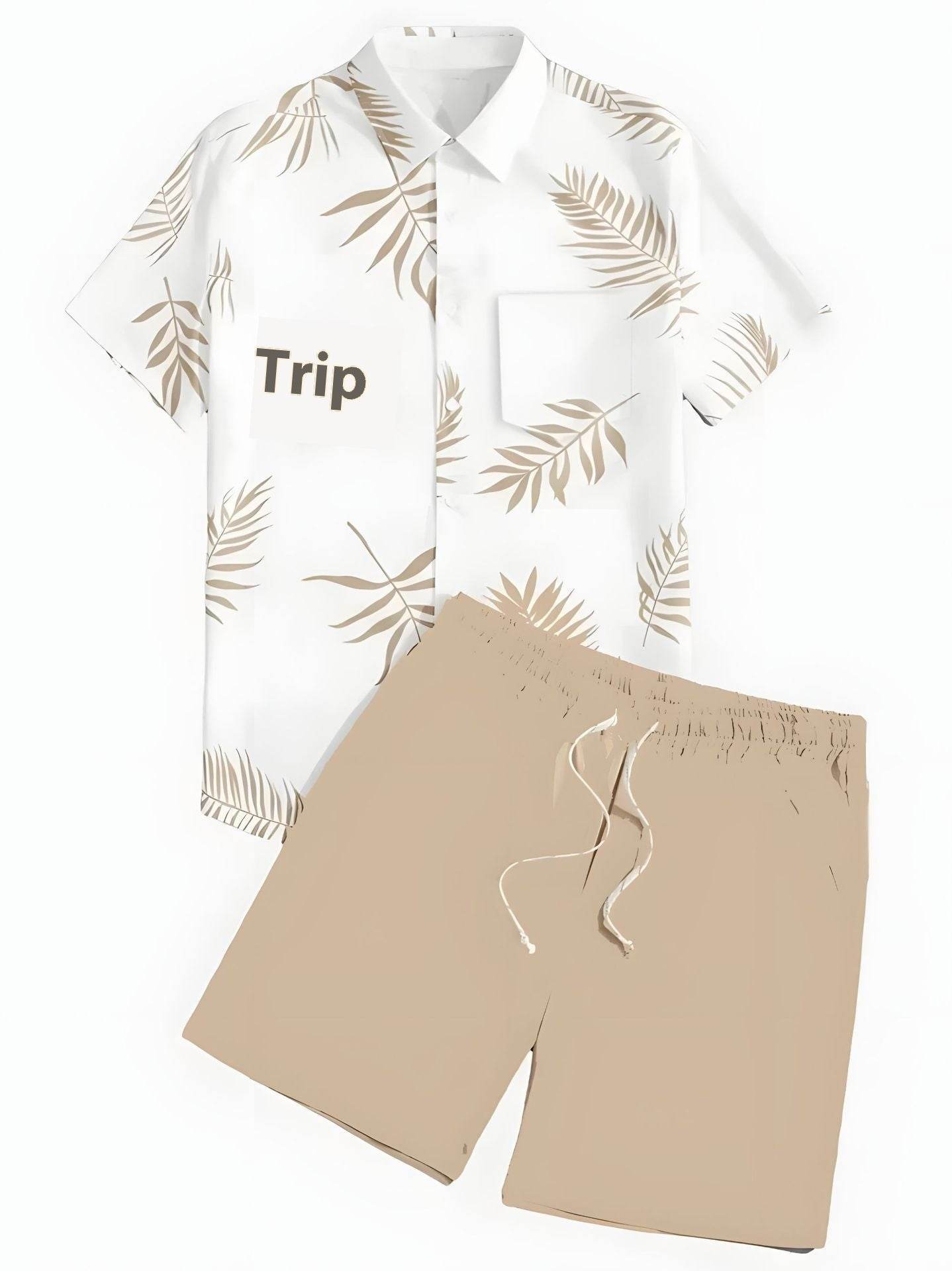 Black and White Striped Hawaiian Shirt Set for Men - Casual Summer Style - Buy Center