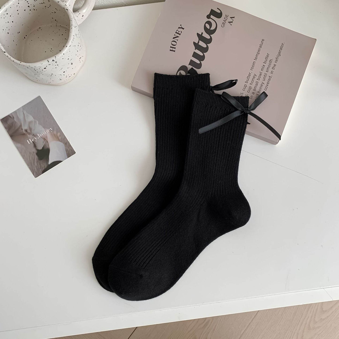 Heel Bow Socks for Women - Pure Cotton, Stylish Middle Tube Design - Buy Center