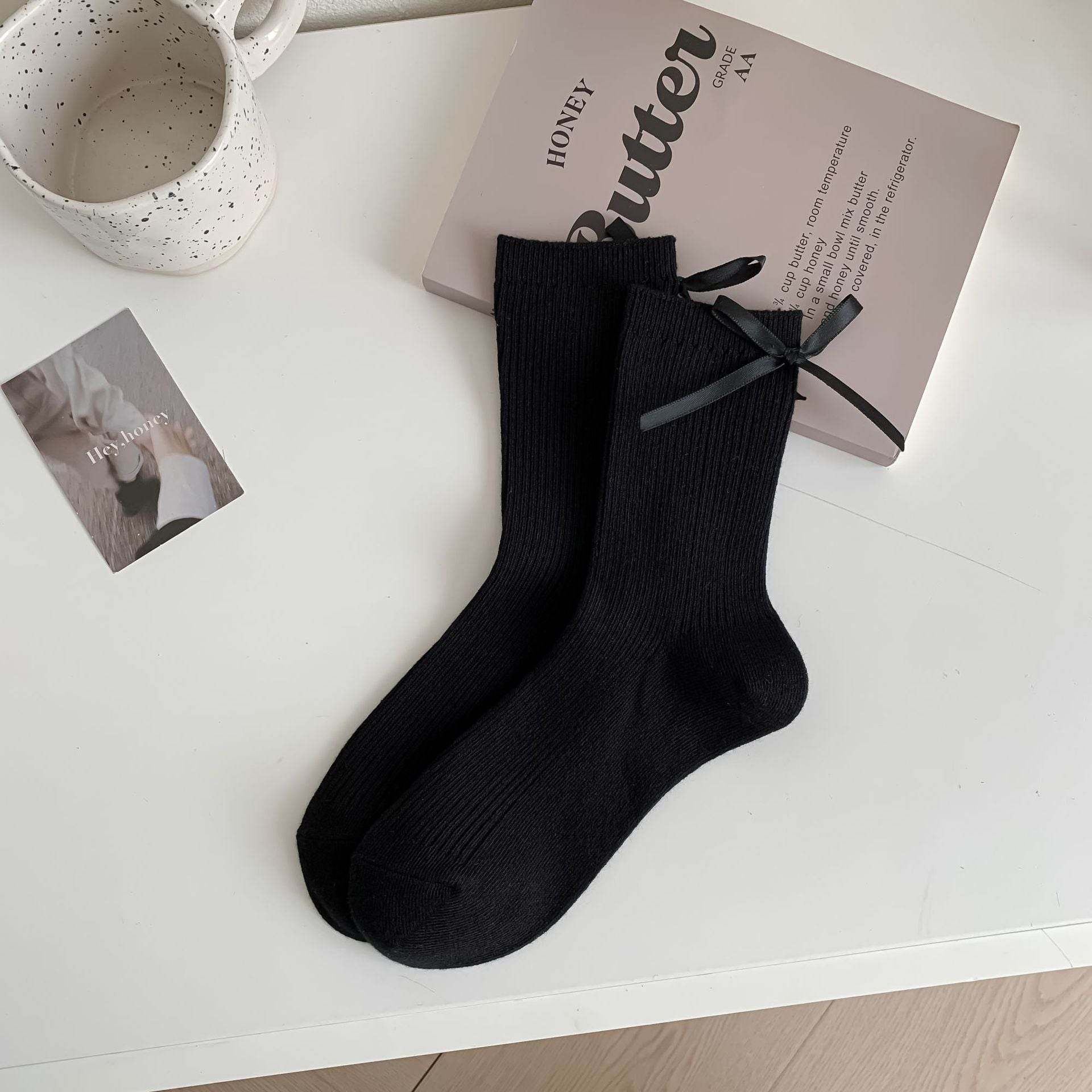 Heel Bow Socks for Women - Pure Cotton, Stylish Middle Tube Design - Buy Center