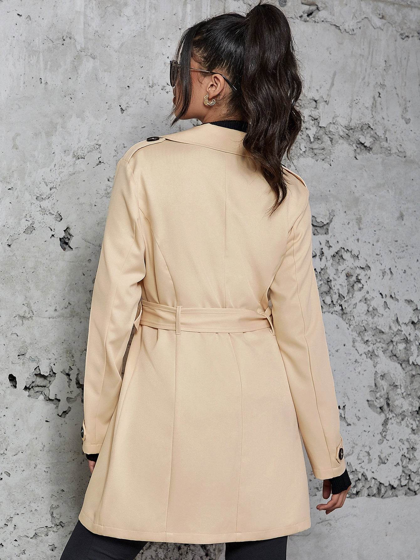 Women's Mid-Length Trench Coat - Elegant Apricot Design, British Style - Buy Center