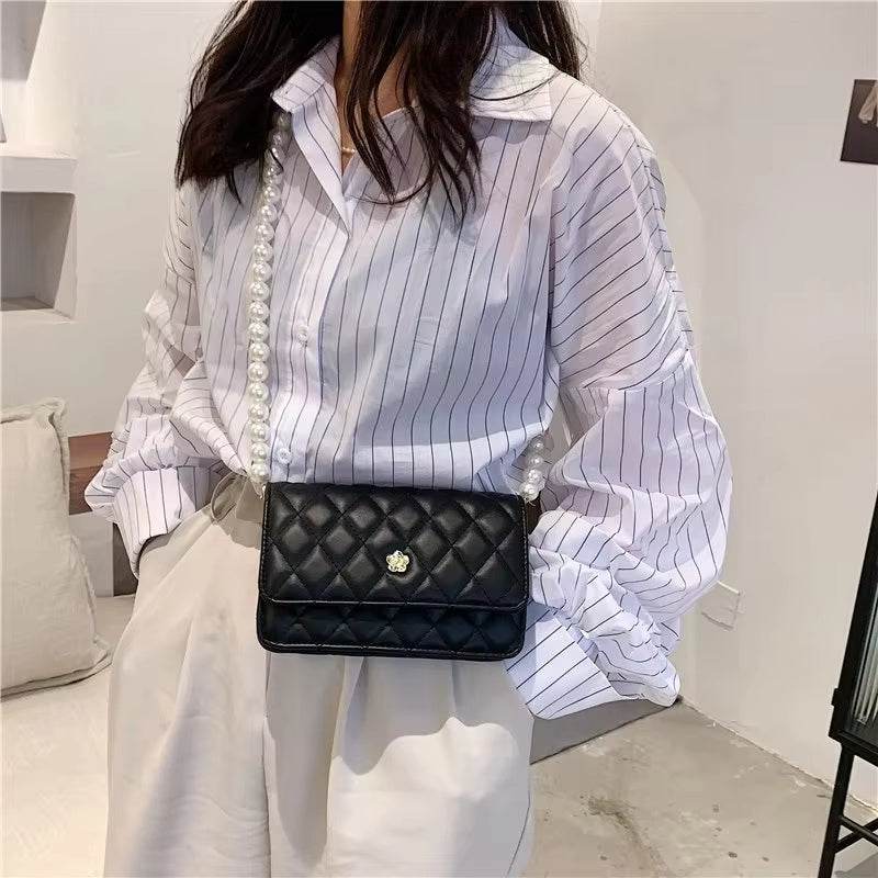 Diamond Grid Pearl Chain Crossbody Bag - Stylish Women's Handbag 2025 - Buy Center