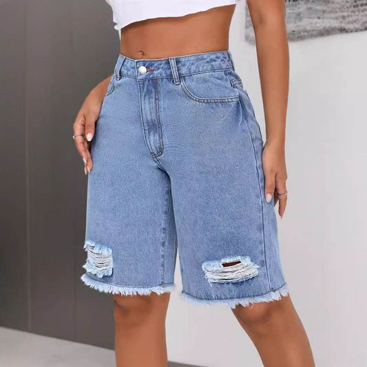 INS Casual Ripped Jeans Shorts - Trendy Loose Fit for Women 2025 - Buy Center