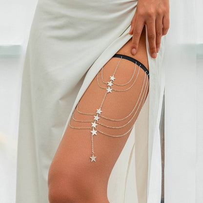 Multi-Layer Chain Star Thigh Ring - Stylish Body Jewelry for Trendsetters - Buy Center