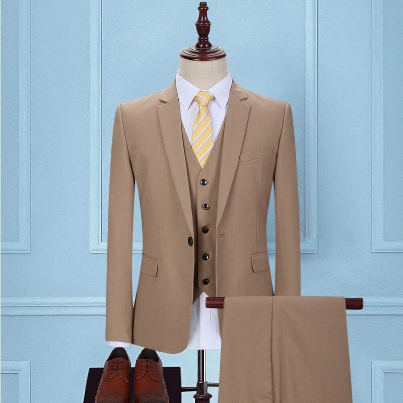Korean Slim Fit Men's Three-Piece Suit - Dark Green Smart Business Attire - Buy Center