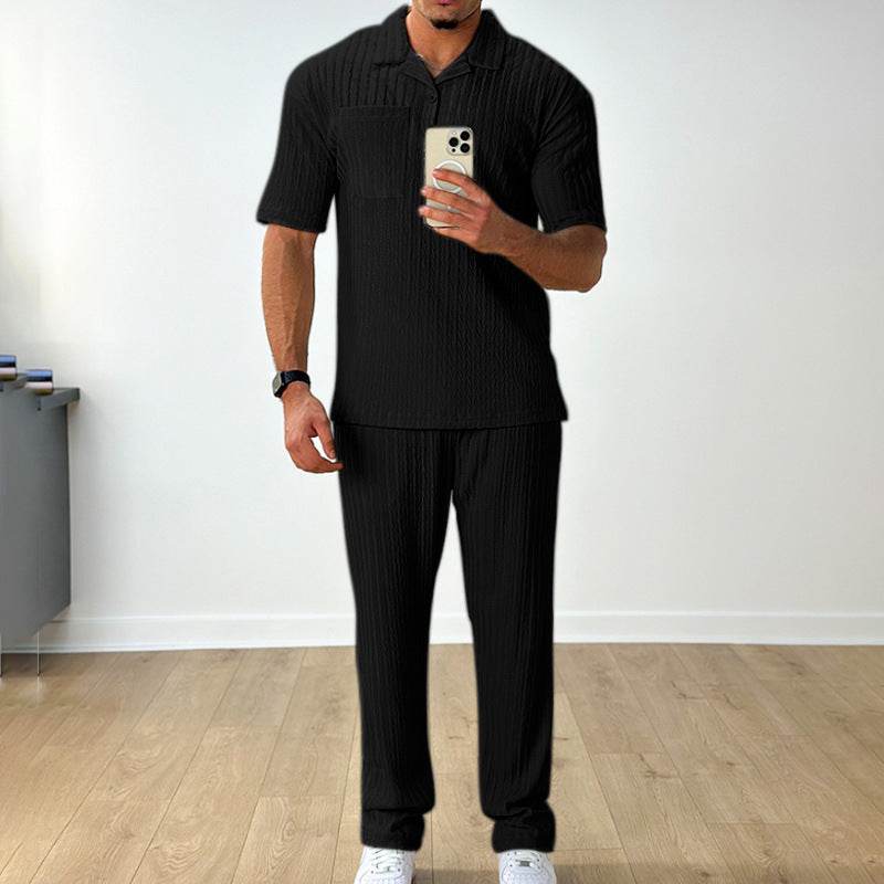 Stylish Cotton Blend Men's Polo Shirt Trousers Set - Casual Elegance - Buy Center