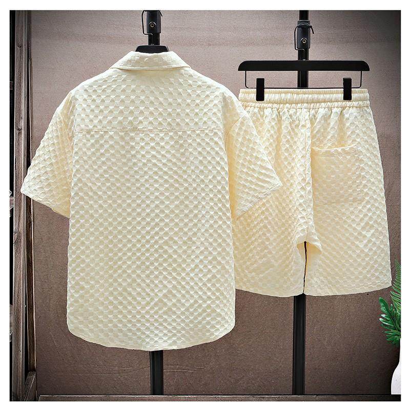Buycenter Men's Casual Short-Sleeved Summer Suit - Loose Fit, Geometric Style - Buy Center
