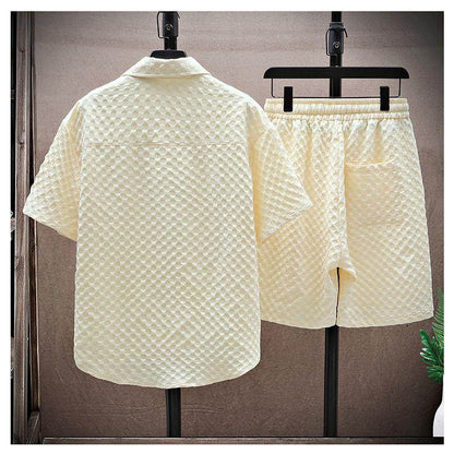 Buycenter Men's Casual Short-Sleeved Summer Suit - Loose Fit, Geometric Style - Buy Center