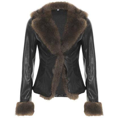 American Street Fur Collar Leather Coat - Edgy Style for Modern Women - Buy Center