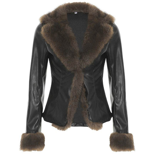 American Street Fur Collar Leather Coat - Edgy Style for Modern Women - Buy Center