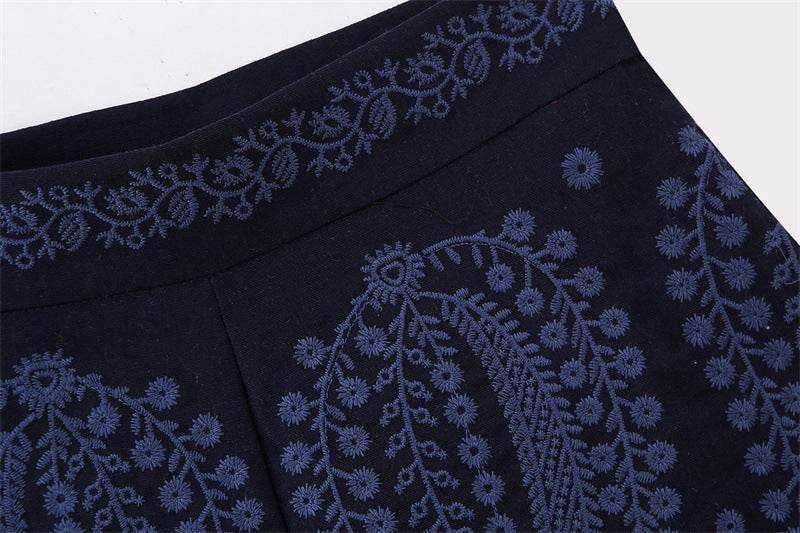 Buycenter Women's Casual A-Line Wide Leg Pants - High Waist, Embroidered Style - Buy Center
