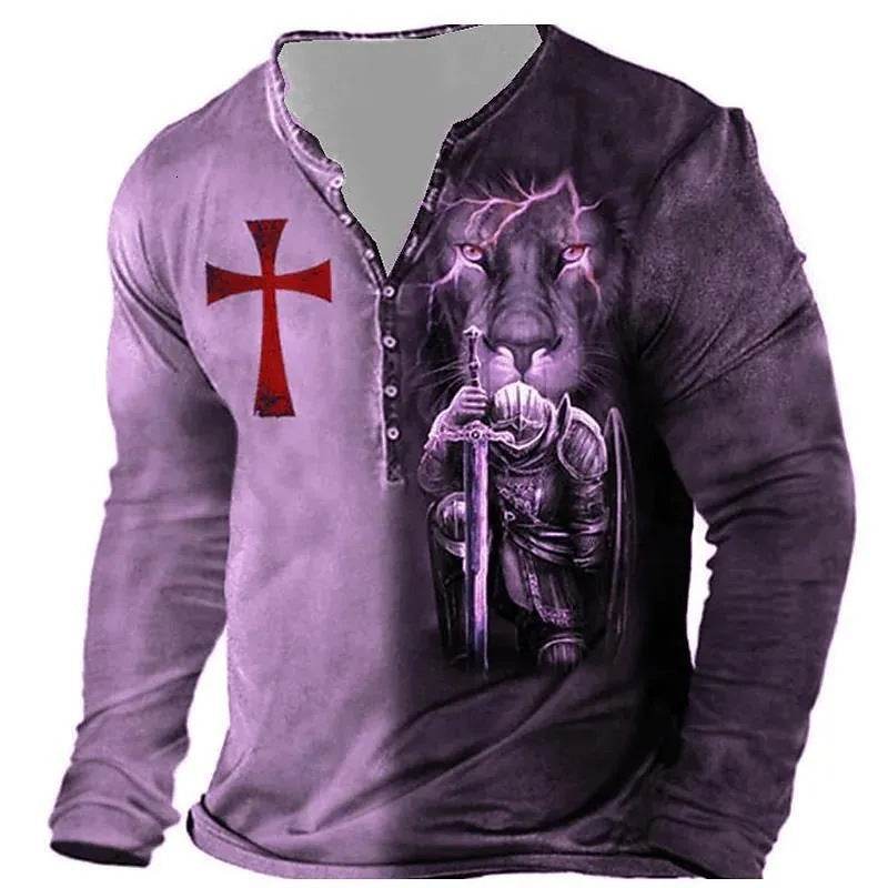 Men's Long-Sleeved Medieval T-Shirt - Stylish European Digital Print 2025 - Buy Center
