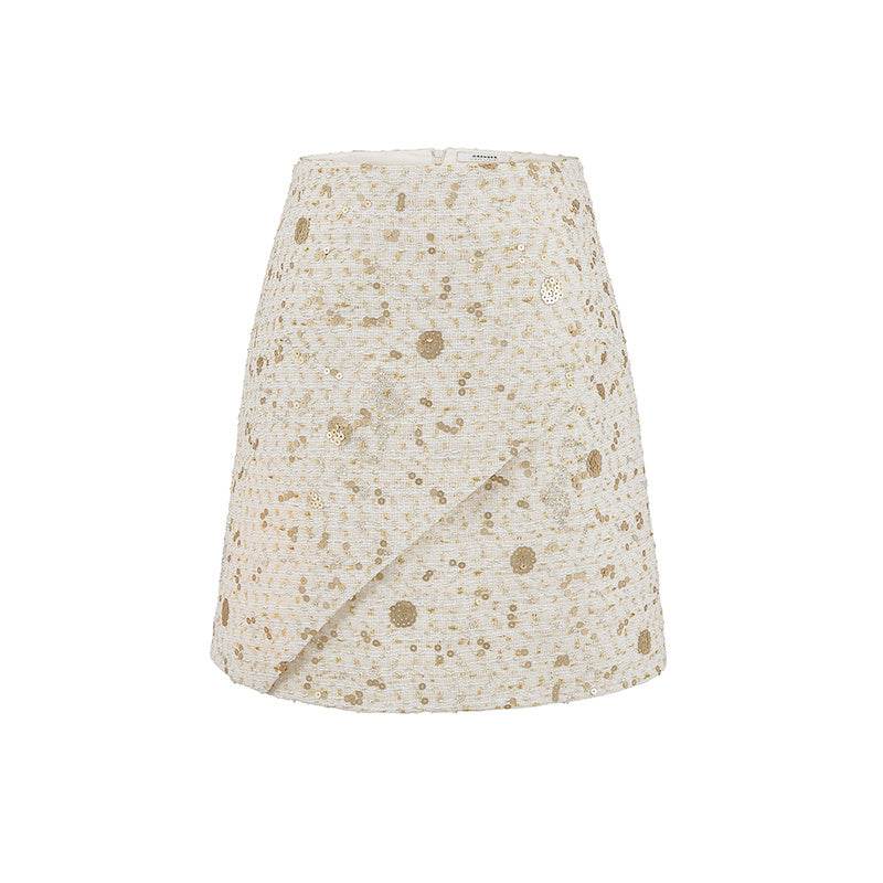 Gold Sequined A-Line Skirt - Stylish White Short Skirt for Every Occasion - Buy Center