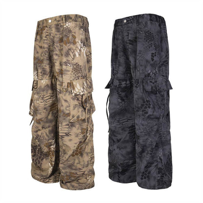 Loose Design Wide Leg Cargo Pants - Stylish Camouflage Mopping Trousers - Buy Center