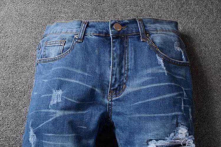Men's Slim European Denim Trousers - Stylish Casual Blue Pants - Buy Center