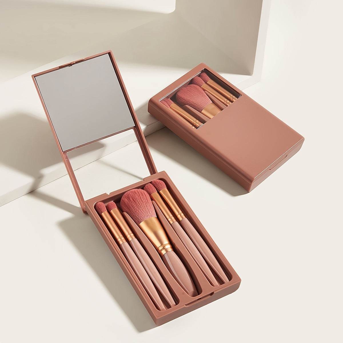 5 PCs Travel Makeup Brush Set with Mirror - Portable Beauty Essentials 2025 - Buy Center