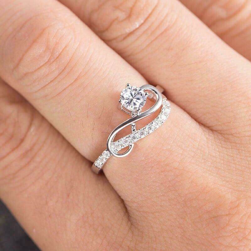 Buy Center Female Line Round Ring - Zircon Inlaid White Gold Design - Buy Center