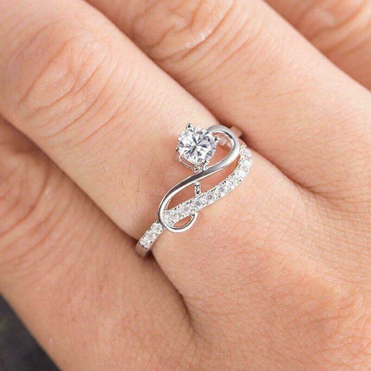 Buy Center Female Line Round Ring - Zircon Inlaid White Gold Design - Buy Center