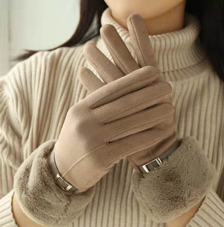 Women's Outdoor Cycling Gloves - Touch Screen, Fleece & Stylish Suede - Buy Center