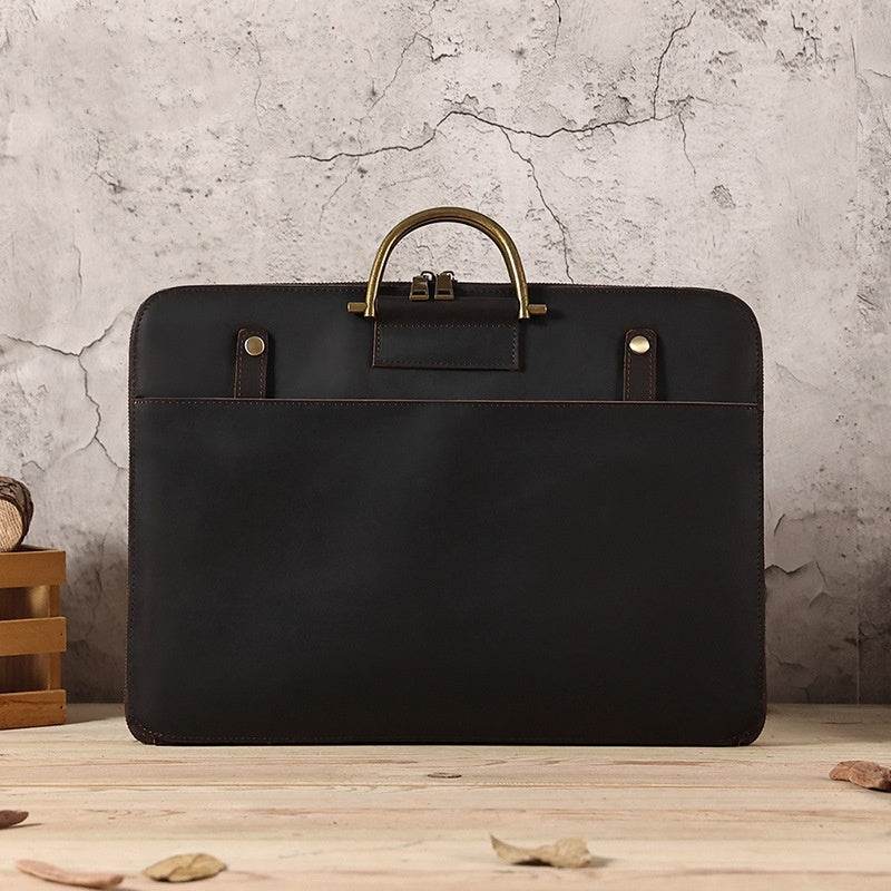 Crazy Horse Leather Briefcase for Men - Premium Genuine Leather Handbag - Buy Center