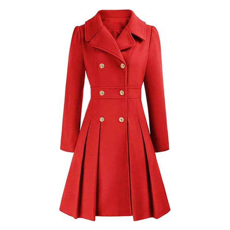 Women's A-Line Pea Coat - Double Breasted Windbreaker with Pockets - Buy Center
