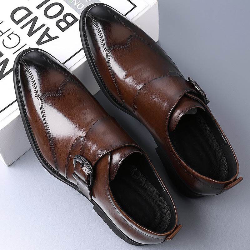 Casual Men's Buckle Leather Shoes - Color-Changing Embroidery Style - Buy Center