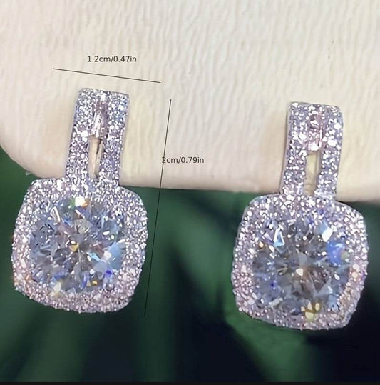 2CT Moissanite Stud Drop Earrings - Sterling Silver Halo, D Color - Buy Center