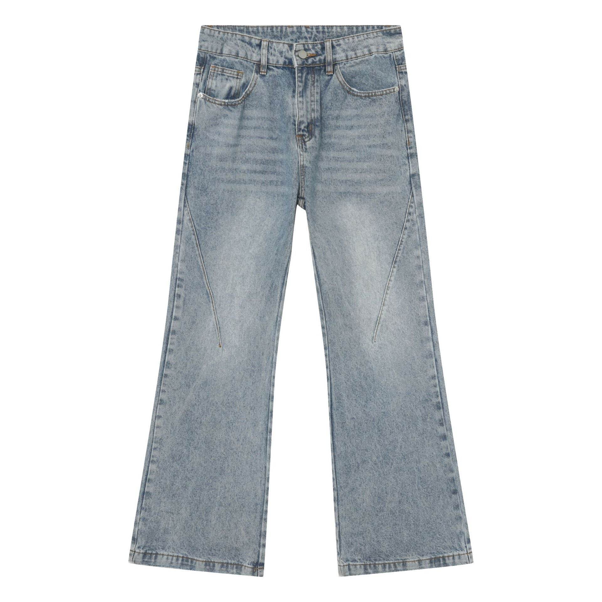 Buycenter Men's Vintage White Washed Straight Jeans - Light Blue Casual Style - Buy Center