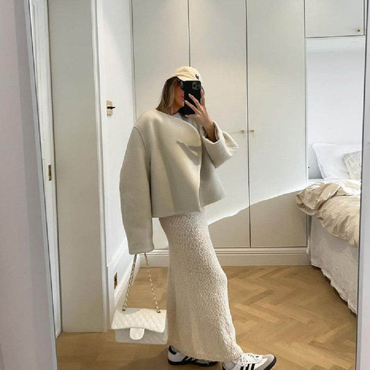 Women's Solid Color Woolen Coat - Trendy Loose Fit Jacket for 2025 - Buy Center