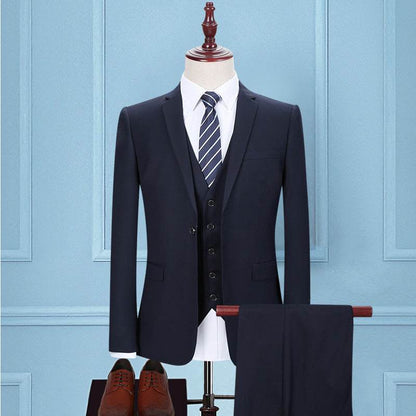 Korean Slim Fit Men's Three-Piece Suit - Dark Green Smart Business Attire - Buy Center