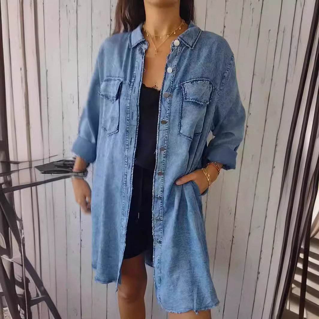 Buycenter Jean-like Casual Long Shirt Coat - Cotton & Linen for Women - Buy Center