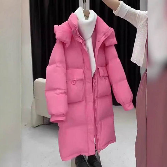 Women's Thickened Hooded Jacket - Stylish Cotton-Padded Mid-Length Pink - Buy Center