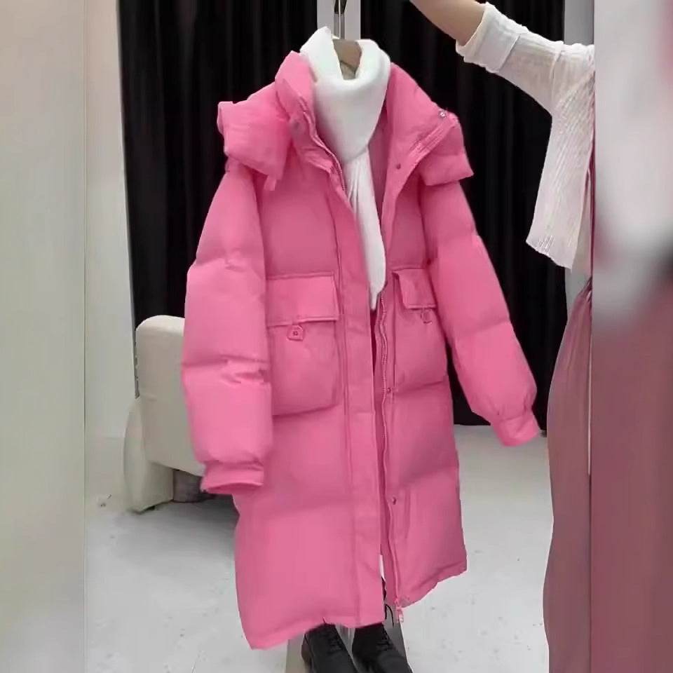 Women's Thickened Hooded Jacket - Stylish Cotton-Padded Mid-Length Pink - Buy Center