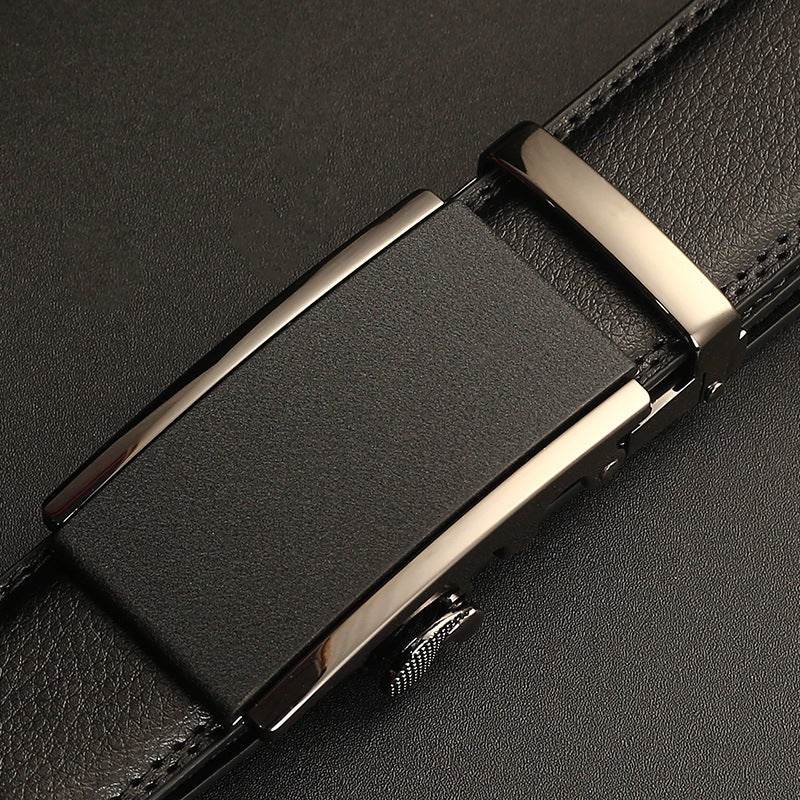 Men's Leather Automatic Buckle Belt - Two-Layer Cowhide, Embossed Style - Buy Center