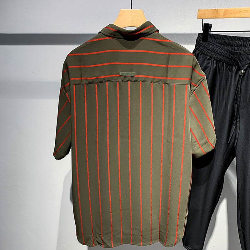 Men's Striped Short-Sleeved Shirt - Comfortable Black & Brown Style 2025 - Buy Center