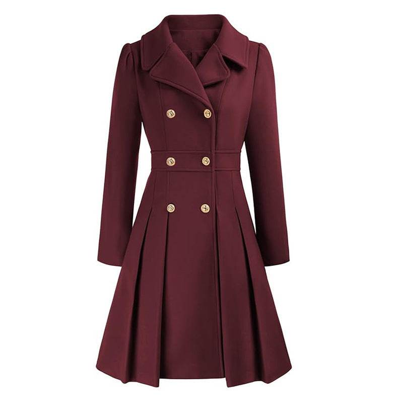 Women's A-Line Pea Coat - Double Breasted Windbreaker with Pockets - Buy Center