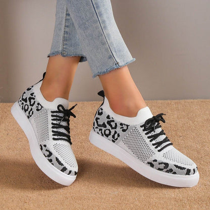 Buycenter Women's Casual Sports Flats - Leopard Print Flyknit Shoes - Buy Center