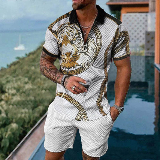Buycenter Men's Summer Polo Shirt Suit - Plus Size Geometric Fashion - Buy Center