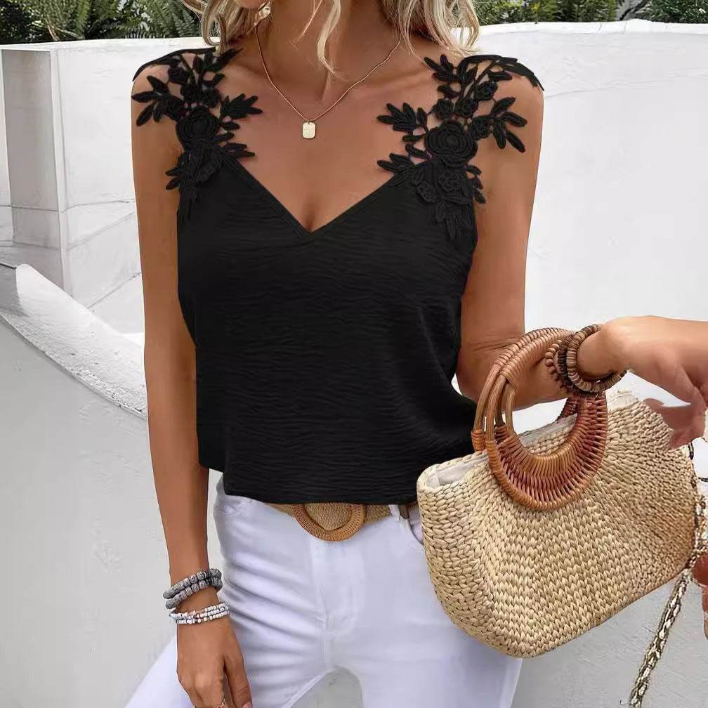 Elegant V-Neck Sling Top - Solid Color Ladies' Fashion for Modern Women - Buy Center
