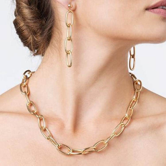 Simple Thick Chain Necklace for Women - Retro Adjustable Style & Earrings - Buy Center