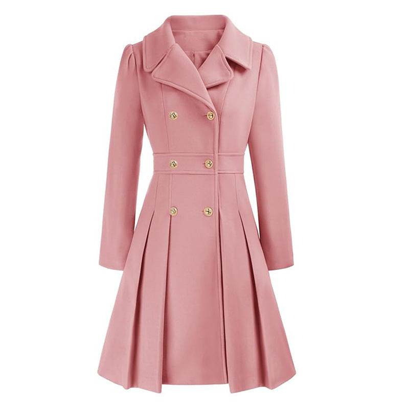 Women's A-Line Pea Coat - Double Breasted Windbreaker with Pockets - Buy Center