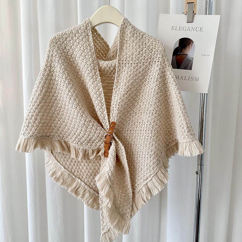 Monochrome Tassel Cape & Shawl - Stylish Warm Neck Protector for Women - Buy Center