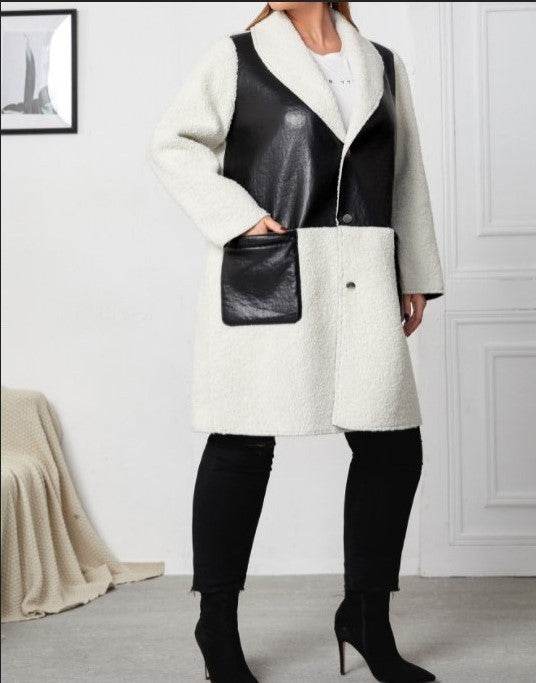 Buycenter Colorblock Faux Leather Jacket - Loose Fit Long Sleeve Style - Buy Center