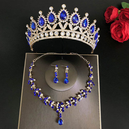 Buy Center Bridal Crown Three Piece Set - Gold-Plated Necklaces & Earrings - Buy Center