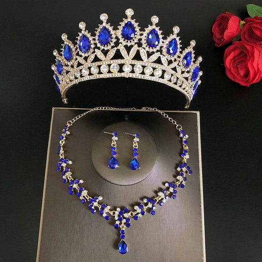 Buy Center Bridal Crown Three Piece Set - Gold-Plated Necklaces & Earrings - Buy Center