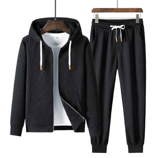 Men's Trendy Waffle Hooded Sweater Suit - Casual Style for Sports & Leisure