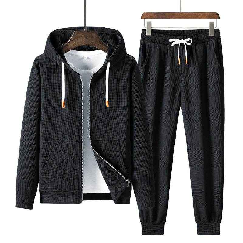 Men's Trendy Waffle Hooded Sweater Suit - Casual Style for Sports & Leisure