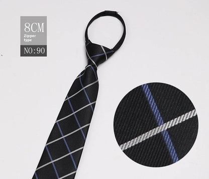Black Striped Blue Business Tie - Lazy Zip Closure for Easy Wear - Buy Center