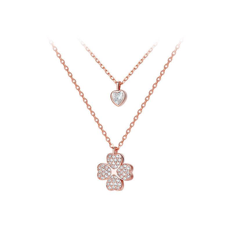 Buycenter Women's Sterling Silver Gold Clover Clavicle Chain Necklace - Buy Center