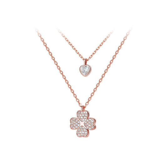 Buycenter Women's Sterling Silver Gold Clover Clavicle Chain Necklace - Buy Center