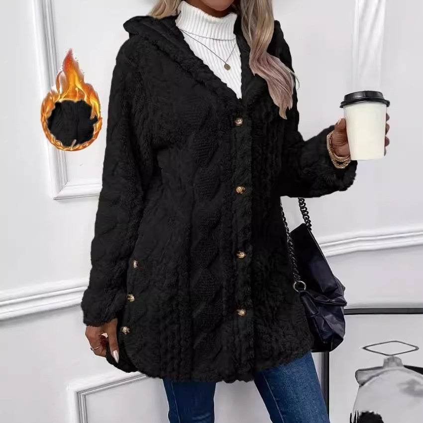 Buycenter Hooded Cardigan Jacket - Long Sleeve, Button Style, Winter Coat - Buy Center